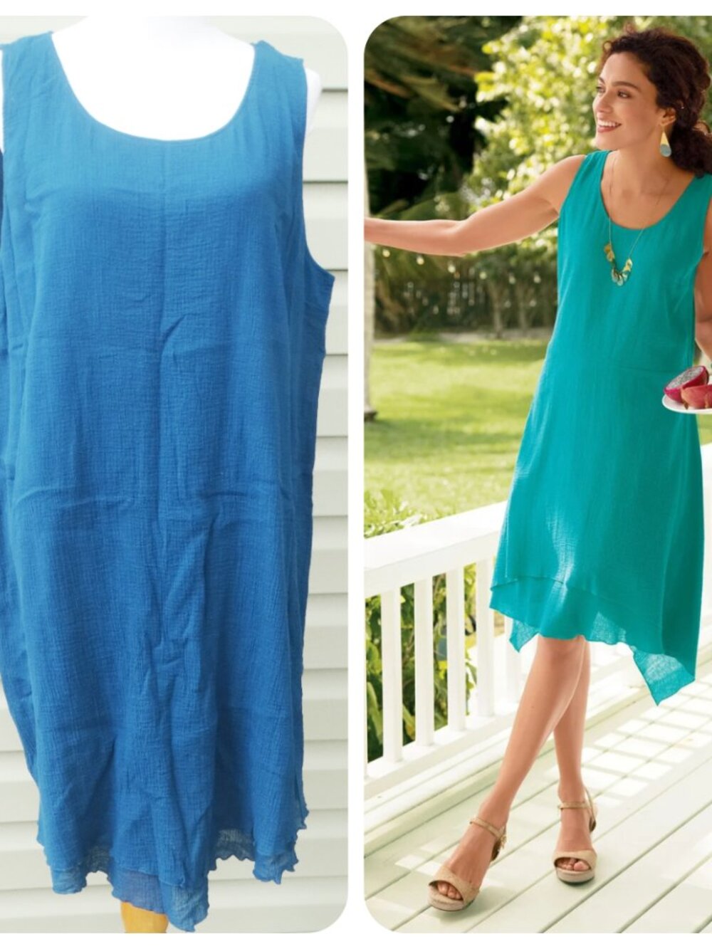 NEW SOFT SURROUNDINGS Siesta Key Gauze XL Dress, Admiral Blue 100% cotton $89